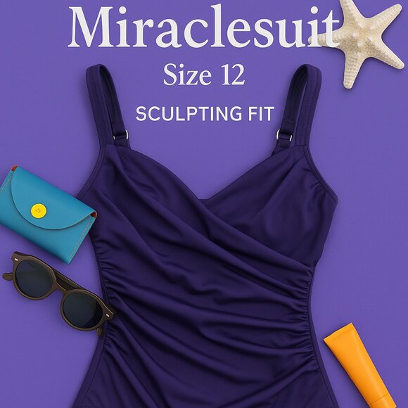 Miraclesuit One Piece Swimsuit Size 12 | Shaping Tummy Control Purple Ruched Dra - Picture 1 of 9